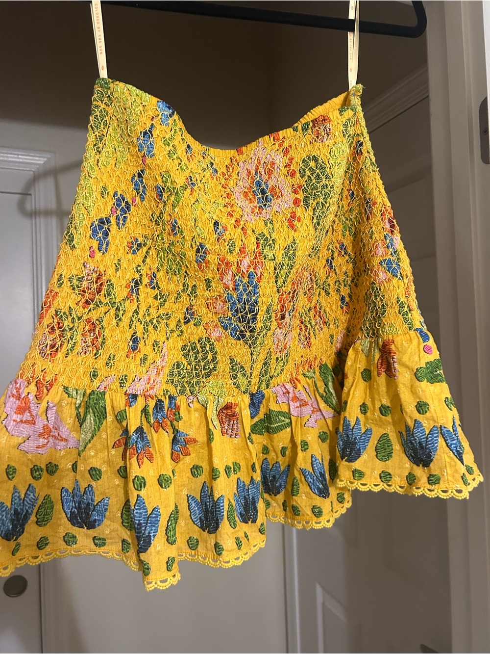 FARM Rio Yellow Floral Smocked Ruffle Mini Skirt - Picture 2 of 4